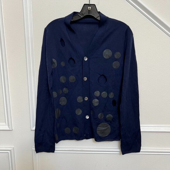 Comme Des Garcons Sweaters - Comme des Garcons Woman Polka Dot Design Sweater Cardigan Blue Size M Rare Wool